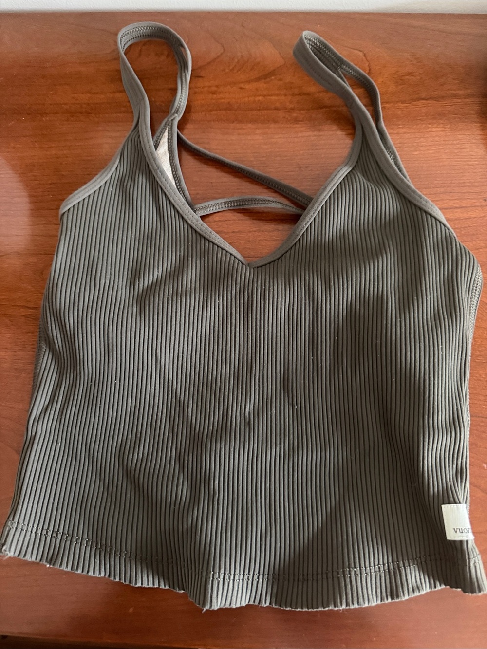 Vuori Ribbed Crop Tank in Olive